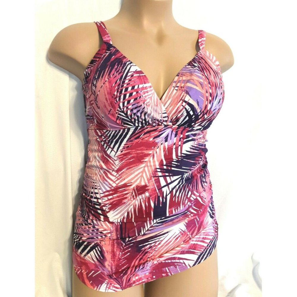 Swimsuits For All Shore Club Womens 18 Pink Tummy Control Skirted Front Swimsuit